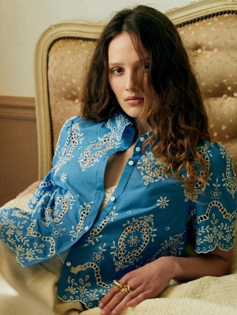 *NWT* [Sezane] Elvira Blouse in Cream Chambray, Size 40/8 - Picture 2 of 12